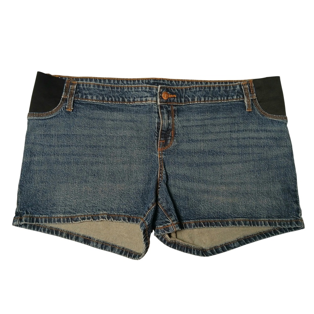 Isabel by Ingrid & Isabel Maternity Denim Midi Shorts Blue Side Panel Size 16